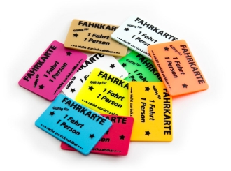 Wertchip 60 x 40 mm mit Standardtexten Fahrchips | Fahrchip gültig für 1 Fahrt für 1 Person - nicht zurückzahlbar mit Sternchen Abbildung