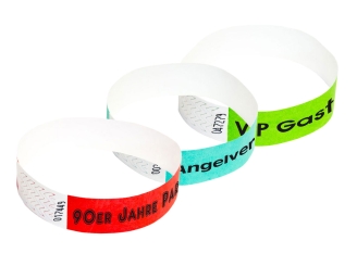 Tyvek®-VIP-Band - mit individuellem 1-FARBIGEN Aufdruck/Design (Verpackungseinheit = 10 Stück) 