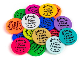 Fahrchip Ø 30 mm mit Standardtext 